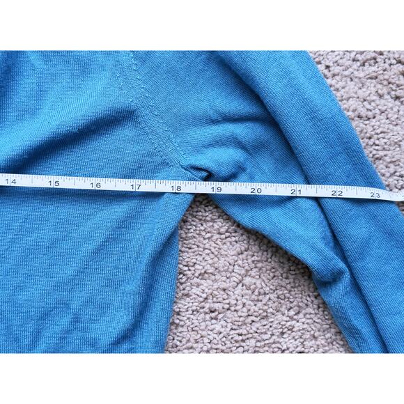 TORY BURCH Simone Merino Wool Cardigan Sweater Turquoise Gold Logo Buttons Large - Picture 6 of 10
